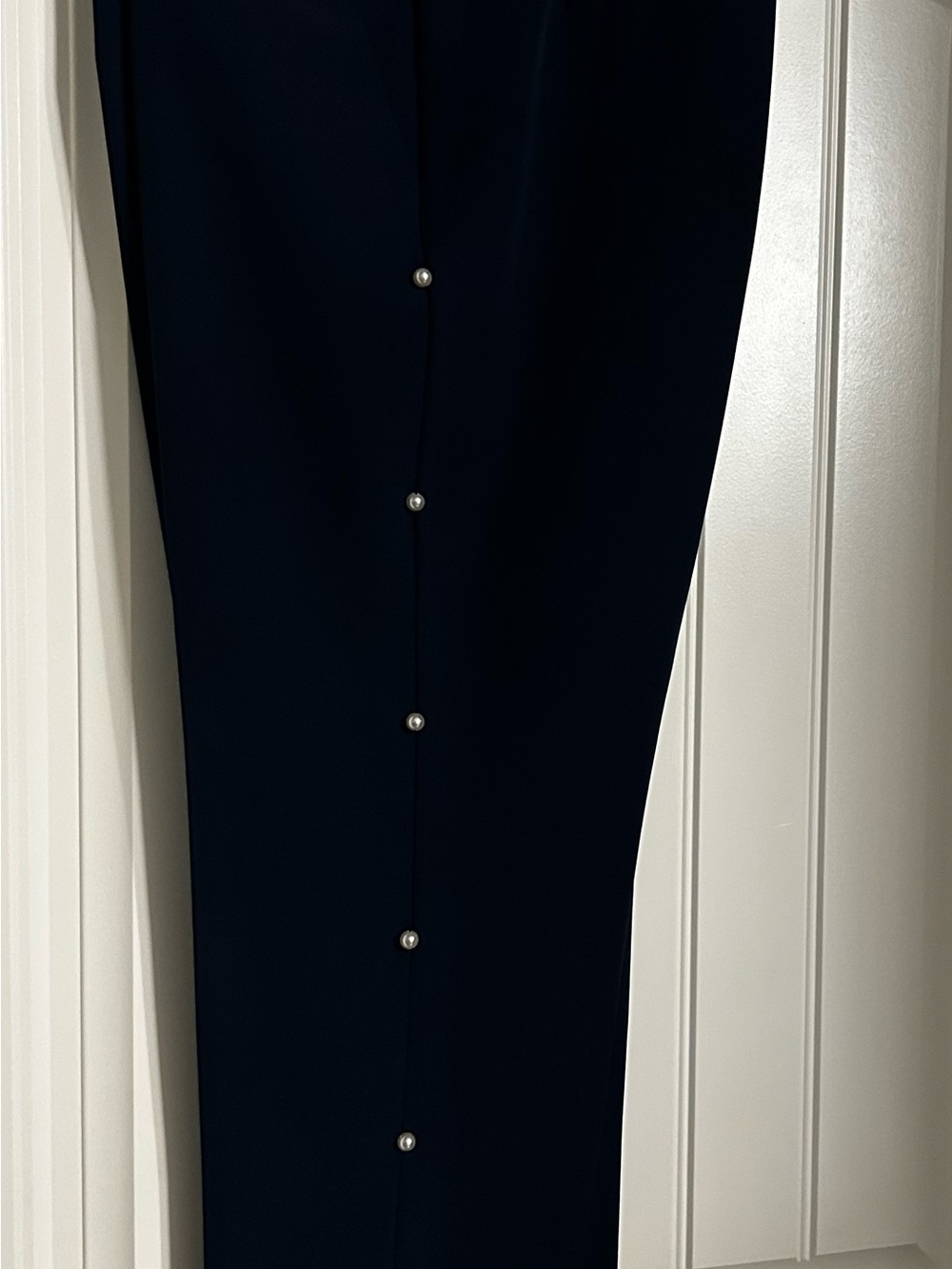 Navy Slacks with Pearl Button Details on Each Outer Leg